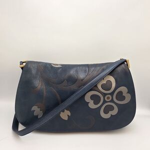 Vintage Gianfranco Sisti Blue Leather Shoulder Bag Floral Embossed Made in Italy
